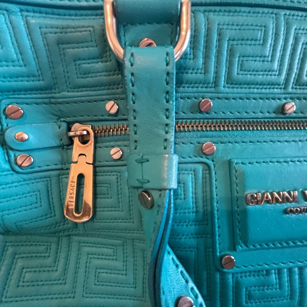 RARE Gianni Versace Couture "Snap Out Of It" Turquoise Nappa Satchel - Picture 7 of 14